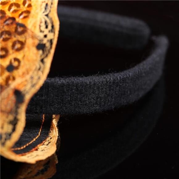 Orange sequined witch hat headband featuring ghost and pumpkin designs - Picture 3 of 7